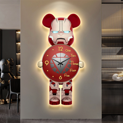 Modern Creative Bear Clock Wall Lamp – Quartz Silent Display Decorative Wall Clock For Living Room