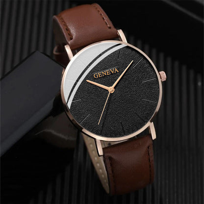 Trendy Men’s Quartz Watch – Fashionable Casual Belt Watch With Simple Scale Design