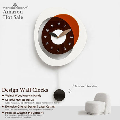 WOZOOM Minimalist Wooden Pendulum Wall Clock – Silent Antique Style Living Room Decor
