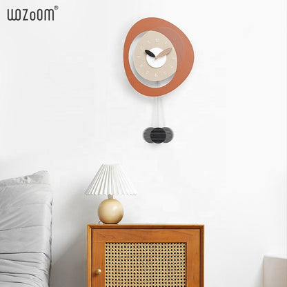 WOZOOM Minimalist Wooden Pendulum Wall Clock – Silent Antique Style Living Room Decor