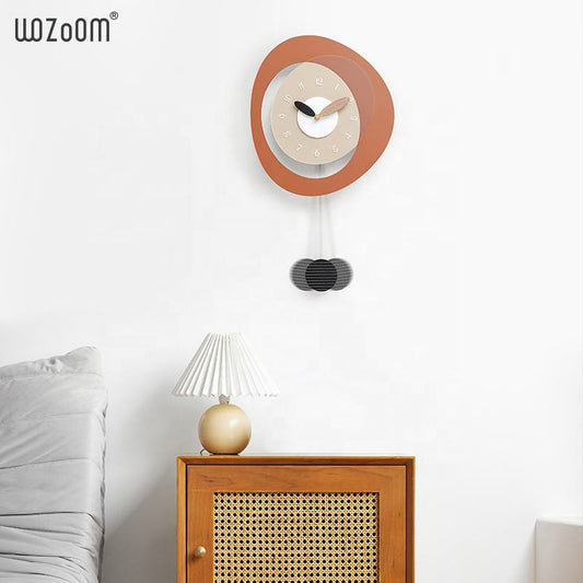 WOZOOM Minimalist Wooden Pendulum Wall Clock – Silent Antique Style Living Room Decor