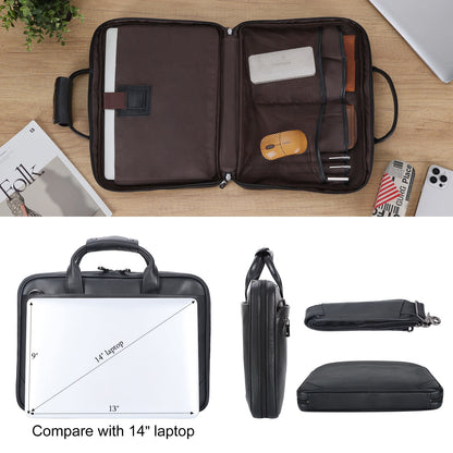 New Arrival Black Leather Office Briefcase – Men’s Business 14’’ Laptop Portfolio Bag