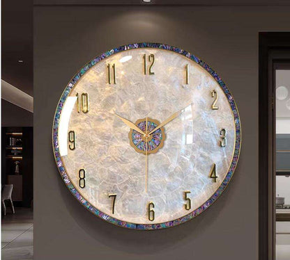 Light Luxury Shell Wall Clock 36cm – Creative High-End Living Room Decorative Clock 2025