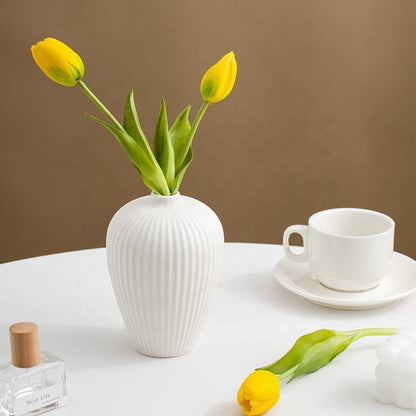 Handmade White Ceramic Vase – Contemporary Striped Bisque Vase For Pampas Grass & Decoration