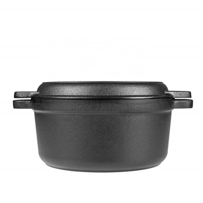 Pre-Seasoned Cast Iron Dutch Oven – 2-in-1 Pot With Skillet Pan Combo Cooker