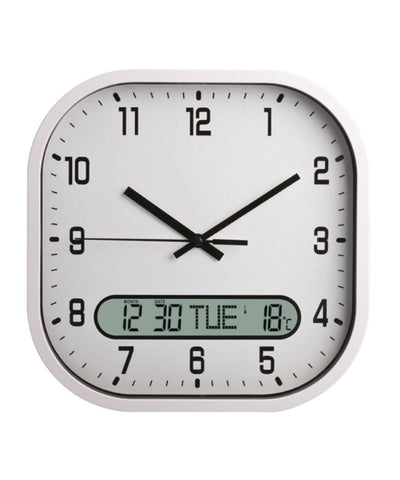 10-Inch Square Analog & Digital Wall Clock | Plastic LCD Display Clock With Date, Year & Temperature | Europe Market Bestseller