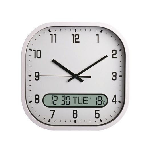 10-Inch Square Analog & Digital Wall Clock | Plastic LCD Display Clock With Date, Year & Temperature | Europe Market Bestseller