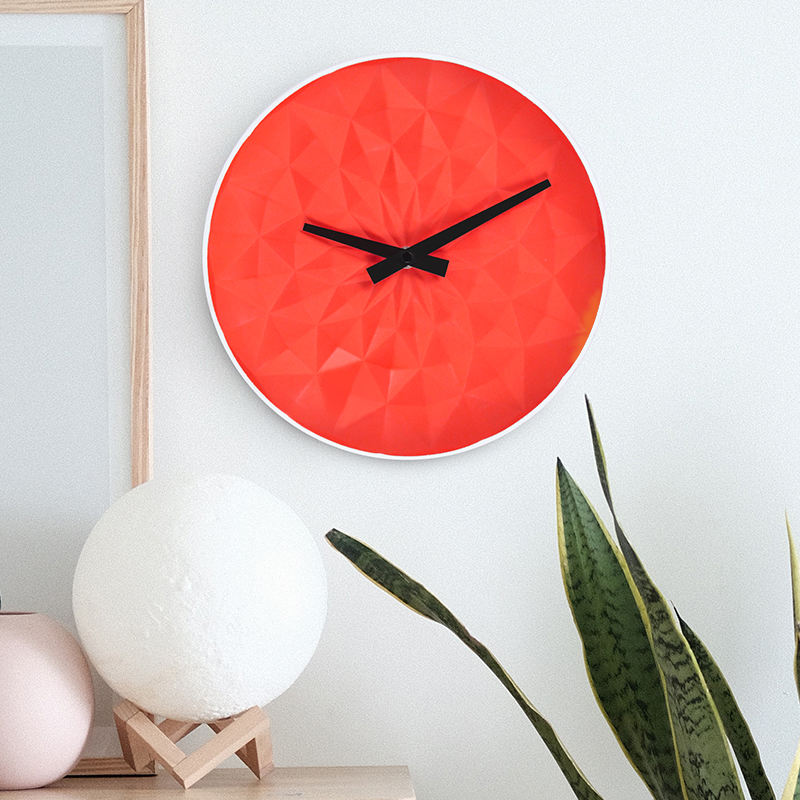 Matt Red Porcelain Wall Clock – Round Flower Pattern Wall Mounted Home & Hotel Decor