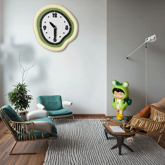 Green Edge Mute Wall Clock – Cream Style Modern Decorative Clock For Living Room