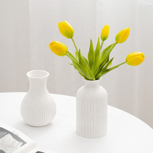 Handmade White Ceramic Vase – Contemporary Striped Bisque Vase For Pampas Grass & Decoration