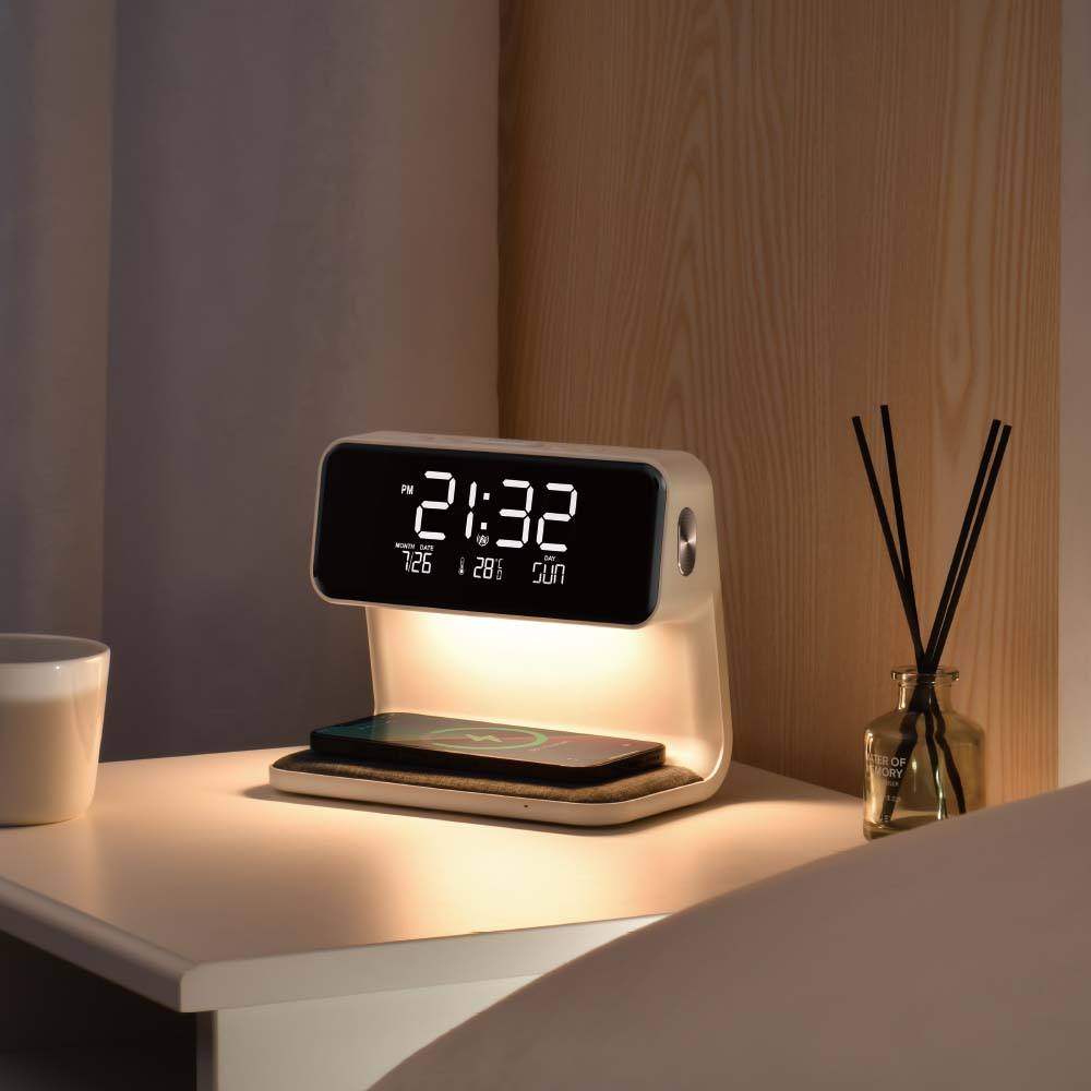 2025 Digital Alarm Clock With Wireless Charger – Modern ABS Night Light For Bedroom