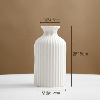 Handmade White Ceramic Vase – Contemporary Striped Bisque Vase For Pampas Grass & Decoration