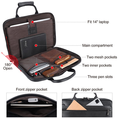 New Arrival Black Leather Office Briefcase – Men’s Business 14’’ Laptop Portfolio Bag
