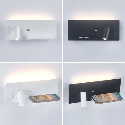 Multifunction LED Wall Lamp – Bedside Sconce with USB & Wireless Phone Charging
