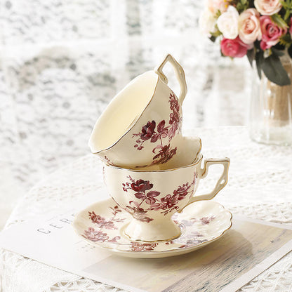 Vintage Ceramic Tea & Coffee Cup Set – Luxury Turkish Style With Floral Print & Saucers