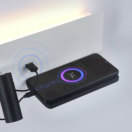 Multifunction LED Wall Lamp – Bedside Sconce with USB & Wireless Phone Charging