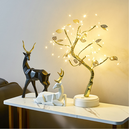 20 LED Bonsai Tree Lamp – Tabletop Fairy Light with 72 LEDs & Gold Leaves For Home, Desk & Christmas Decor