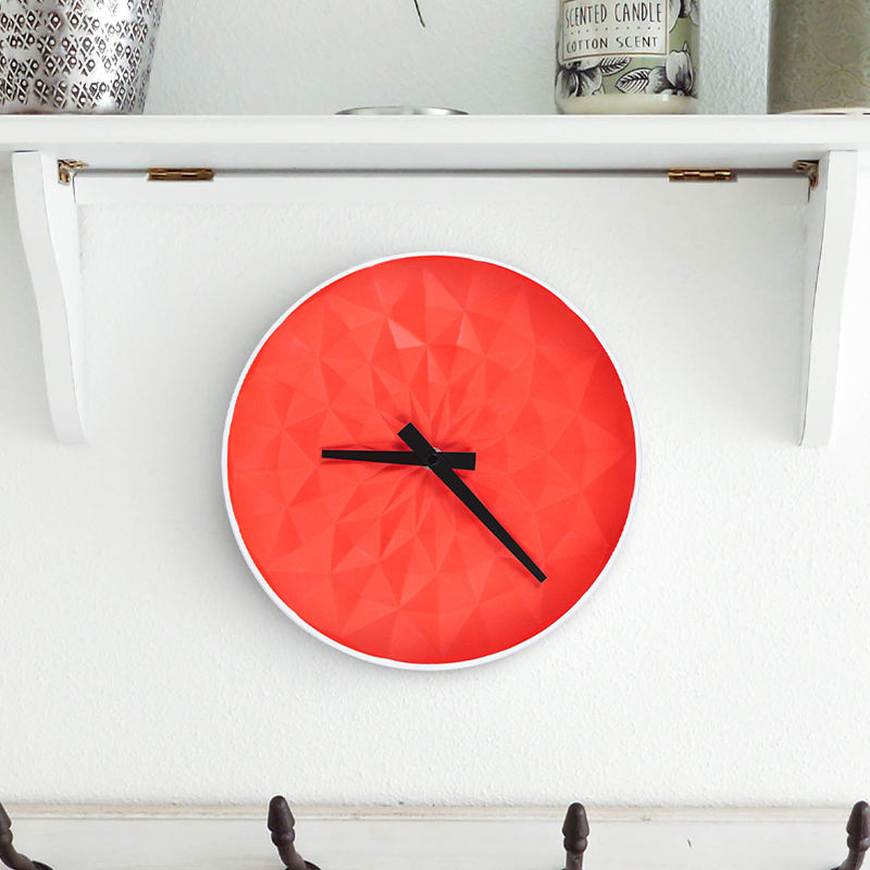 Matt Red Porcelain Wall Clock – Round Flower Pattern Wall Mounted Home & Hotel Decor