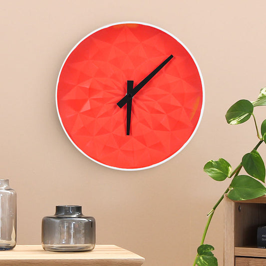 Matt Red Porcelain Wall Clock – Round Flower Pattern Wall Mounted Home & Hotel Decor