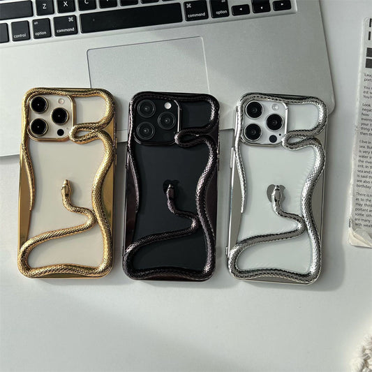 2025 Creative Snake Design Hollow Electroplated TPU Phone Case For iPhone 12–17 Pro Max – Stylish Mobile Cover For Girls