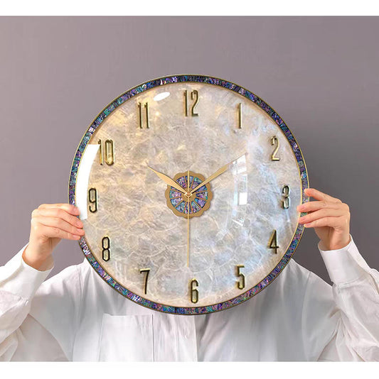 Light Luxury Shell Wall Clock 36cm – Creative High-End Living Room Decorative Clock 2025