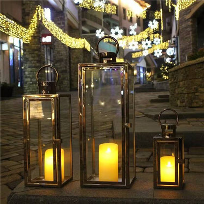 Set Of 3 Stainless Steel Candle Lanterns – Decorative Metal Holders For Home Decor