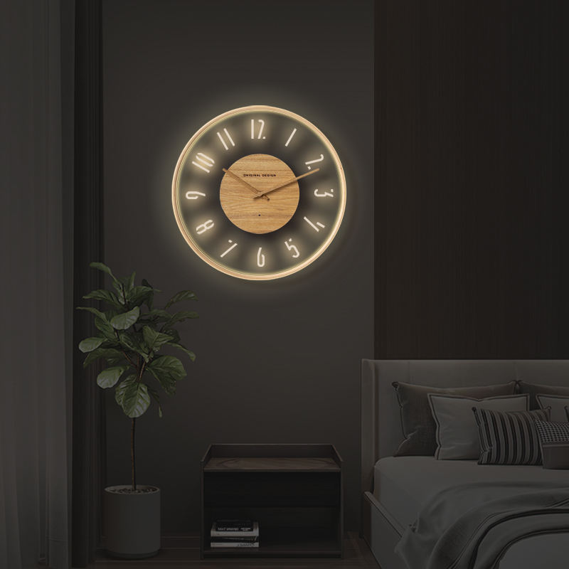 2026 New Original Design Nordic LED Light Wall Clock | Luxury Acrylic & Wooden Glowing Wall Clock With Custom Logo