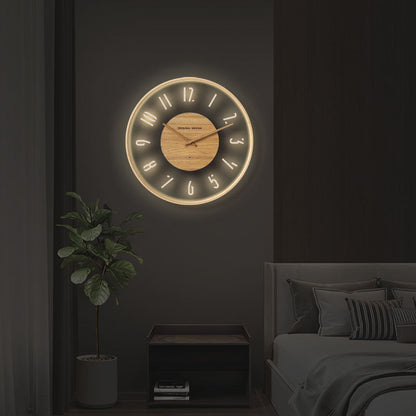 2026 New Original Design Nordic LED Light Wall Clock | Luxury Acrylic & Wooden Glowing Wall Clock With Custom Logo