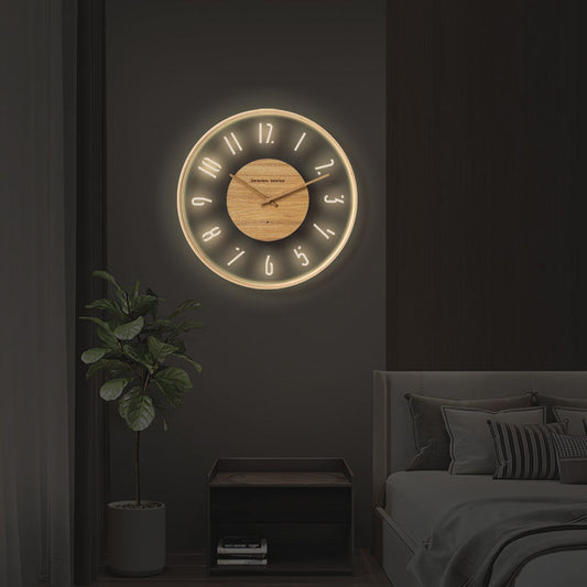 2026 New Original Design Nordic LED Light Wall Clock | Luxury Acrylic & Wooden Glowing Wall Clock With Custom Logo