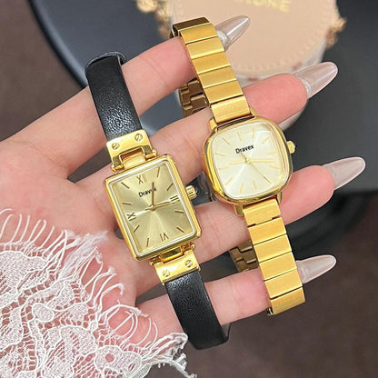 Fashion Business Women’s Quartz Watch – Stainless Steel Square Dial With Leather Strap