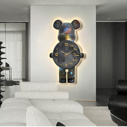 Modern Creative Bear Clock Wall Lamp – Quartz Silent Display Decorative Wall Clock For Living Room