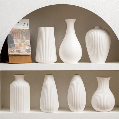 Handmade White Ceramic Vase – Contemporary Striped Bisque Vase For Pampas Grass & Decoration