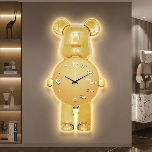 Modern Creative Bear Clock Wall Lamp – Quartz Silent Display Decorative Wall Clock For Living Room