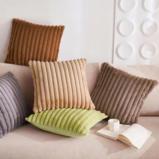 Fleece Sofa Cushion Covers – High-Quality Woven Striped Square Pillow Cases