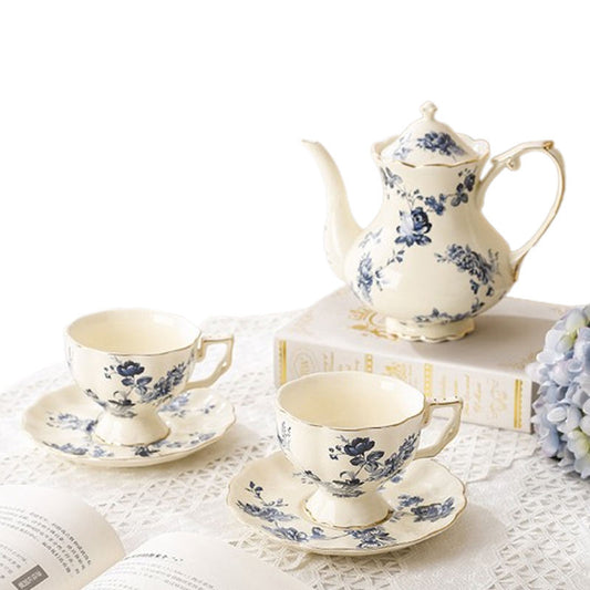 Vintage Ceramic Tea & Coffee Cup Set – Luxury Turkish Style With Floral Print & Saucers