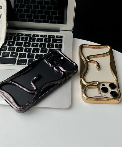 2025 Creative Snake Design Hollow Electroplated TPU Phone Case For iPhone 12–17 Pro Max – Stylish Mobile Cover For Girls