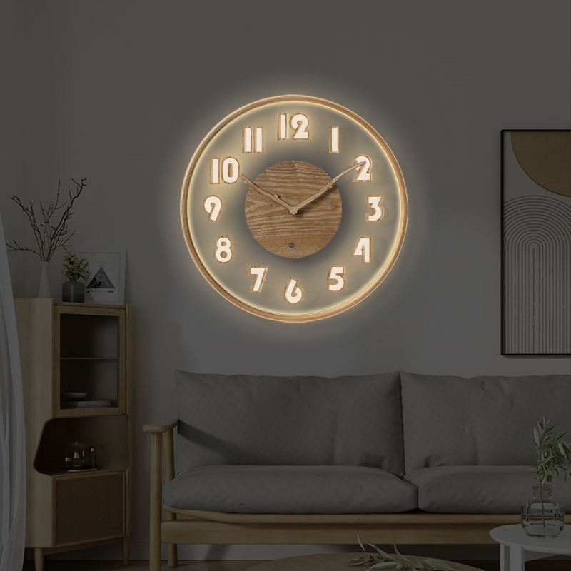 2026 New Original Design Nordic LED Light Wall Clock | Luxury Acrylic & Wooden Glowing Wall Clock With Custom Logo