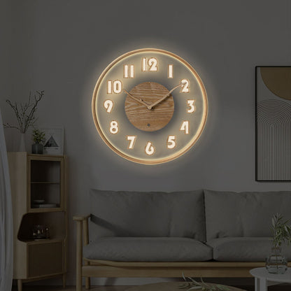 2026 New Original Design Nordic LED Light Wall Clock | Luxury Acrylic & Wooden Glowing Wall Clock With Custom Logo