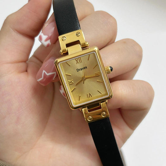 Fashion Business Women’s Quartz Watch – Stainless Steel Square Dial With Leather Strap
