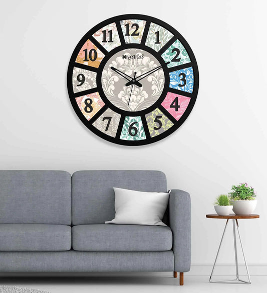 Multicolour Canvas Engineered Wood Wall Clock – Modern Decorative Home Clock